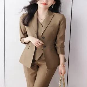 여성정장세트 카키색 정장팬츠 봄가을 긴팔 오피스룩 세트 힛템