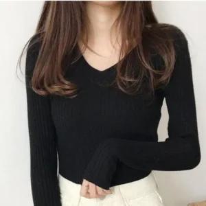 [아우트]V넥니트 긴팔 슬림 여성 기본 브이넥