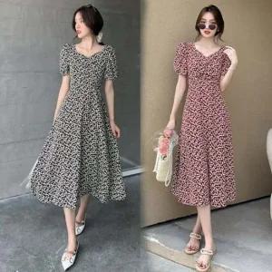 앵두 베이직 뒷트임 반팔 원피스 올데이 허리밴딩 치