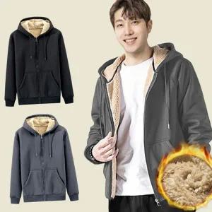 남자 겨울 후드 집업 따뜻한 두꺼운 캐주얼 남성 겨울 후드 집업 양털 후리스 데일리 아우터 플리스 온열