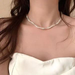 [골드스마일](쓰러담아) 고급 꼬임 레이어드 목걸이 진주 큐빅 초커