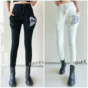 봉숙이 빅하트 2025 겨울 기모 신상 따뜻한 여성 스판 허리 밴딩 여자 배기 면 고무줄 팬츠 블랙 검정 화이트 흰 색 베기 9부 긴 바지