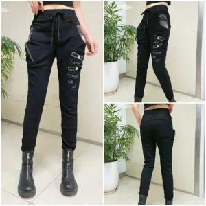 봉숙이 트레블링 2025 겨울 기모 신상 따뜻한 여성 스판 허리 밴딩 여자 배기 면 고무줄 팬츠 블랙 검정 색 베기 9부 긴 바지