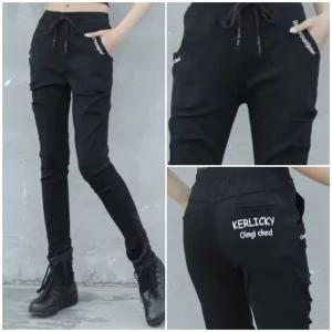 봉숙이 컬리 2025 겨울 기모 신상 따뜻한 여성 스판 허리 밴딩 여자 배기 면 고무줄 팬츠 블랙 검정 색 베기 9부 긴 바지