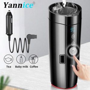 온열 Yannice 400ml 휴대용 자동차 난방 12V 24V 스테인레스 스틸 장거리 여행을위한 조절 가능한 온도 커피 머그잔