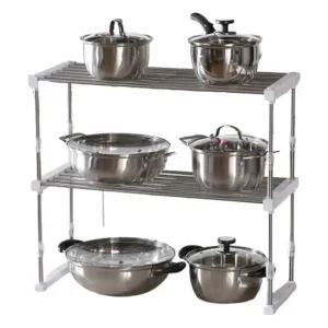 스테인레스 너비 길이 조절 선반 2단 그릇선반 그릇정리대