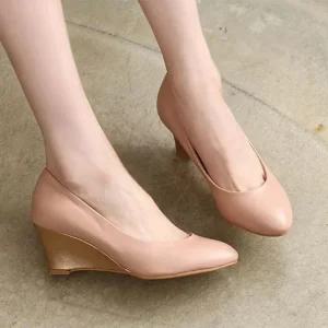 [아우트]둥근코 오피스구두 골드굽 미들굽 웨지힐