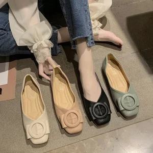 [콤마슈] 여성 소가죽 신발 단화 구두 드라이빙 스퀘어 쿠션 페리 쿠셔닝 플랫슈즈