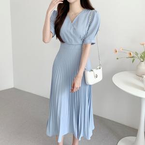 [드레스허그]써머 플리츠 3 color 브이넥 원피스