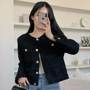 핫핑 [하객룩/격식룩] 리밍 라운드 노카라 트위드자켓