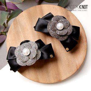 [KNOTXKNOT] 자체제작 13cm 크리스탈 플라워 리본 꼬임 집게핀