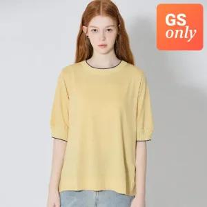 르오트 배색자수 메쉬 티블라우스