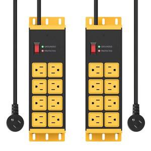 HHSOET 2팩 헤비 듀티 파워 스트립 8 콘센트 메탈 월 마운트 4800J 서지 프로텍터 데스크 가능한 6피트 연장 코드 플러그 아래 차고 상점 ETL 목록에 포함됨
