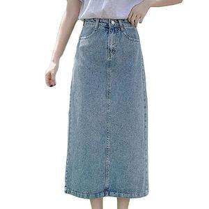 [SBDCUF0]밴딩데님스커트 여자 뒤트임 롱스커트