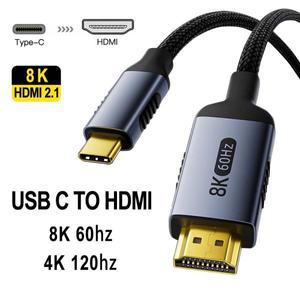8K USB C-HDMI 2.1 케이블 8k@60hz 4K@120hz 유형 C Thunderbolt 34 노트북 TV용 호환 변환기 어댑터