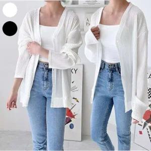 에어컨 추울 때 걸치기 좋은 여름 플리츠 가디건 v넥