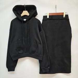 [샵앤] 국산 여성 기모 후드 티셔츠 롱스커트 셋업 LL-WSET-5008