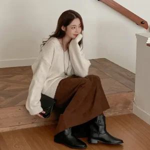 [코코블랑] 스웨이드 밴딩 롱 스커트