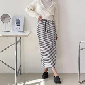 여자 H라인 단가라 하이웨스트 포켓 롱스커트