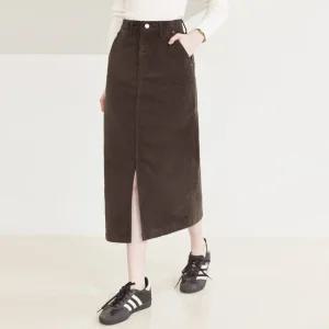 기모 코듀로이 H라인 프론트 슬릿 롱 스커트_3color