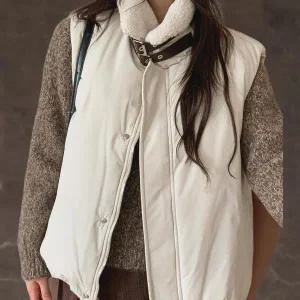 [하프클럽/]여성 심플 따뜻한 덤블 카라넥 버클 패딩 조끼