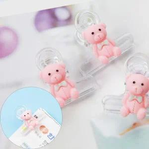 [셀러에이드]곰모양 핑크 종이 서류 플라스틱 사무용 집게 소형