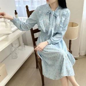 [하프클럽/]여자 플로럴프린트 미니드레스 매듭 주름쉬폰소재 롱스커트 커