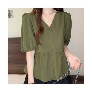 쇼매인 여성 여름 벌룬 소매 빅사이즈 루즈핏 블라우스 반팔 셔츠