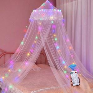 소녀들을 위한 유니콘 캐슬 침대 캐노피 공주 커튼 룸 데코 돔 네트 캐노피, 타임 라이트 침실 장식, 흰색