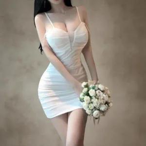 [다잇템] 여성 드레스 글램핏 스트랩 슬림 모임룩 쁘띠 잔주름 원피스_23740454_588872