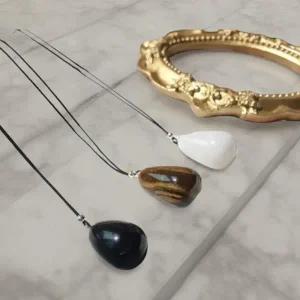 [다잇템] 여성 원석 기념일 실버 롱 라운드 수제 목걸이