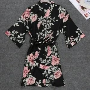 ( )실크 여성 골프 샤워 가운 Free 플라워 기모노 로브 수면 샤워가운