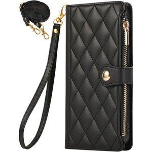 카드 홀더가 있는 Galaxy A17용 크로스바디 지갑 케이스, 부드러운 PU 가죽 자석 스냅 플립 지퍼 스트랩 휴