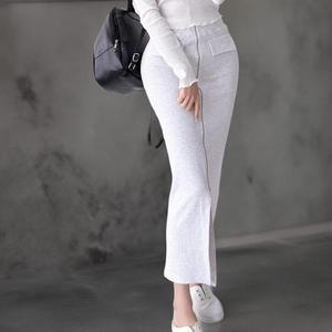 여성 무지컬러 H라인 슬릿 일자 롱 스커트