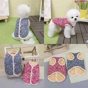 고양이 단추 꽃무늬 강아지 2중 누빔 D링 똑딱이 조끼 김장