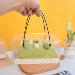 선물 포장 케이크 사각 스무스 케이스 손잡이 조각 투명 박스 롤케이크 디