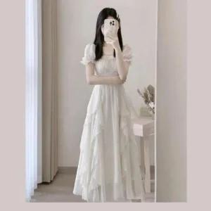 키밍 여름 화이트 쉬폰원피스 반팔 루즈핏 롱원피스 WED8082