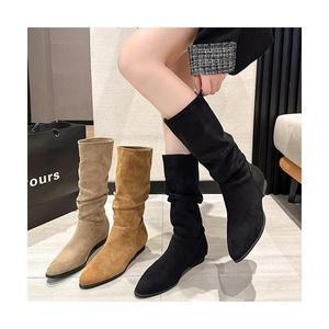 쏭스마켓 스웨이드 셔링 스틸레토 미들 앵클부츠 0122