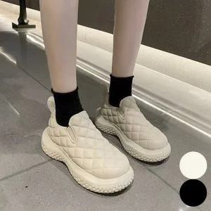여성 퀼팅 기모 안감 통굽 슬립온 단화 겨울 신발