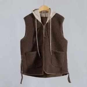 [애슬릿] 여성 후드 베스트 울 뽀글이 털 집업 탈부착 겨울