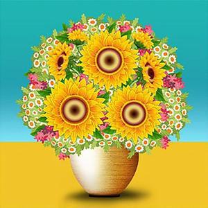 [RG59063S]해바라기 화병 2 패브릭 보석십자수 액자세트