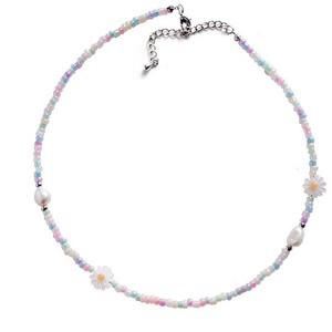 멀티 칼라 비드 천연진주 아크릴플라워 패션 목걸이