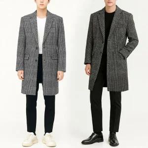 [디바옴므]겨울 하운드 잔체크 싱글하프 모직코트 더블 롱 정장