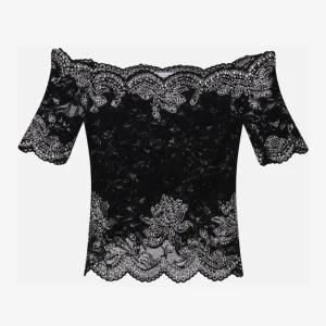 블랙 스트레치 레이스 오프숄더 탑 25HJTO158 PA0170P001