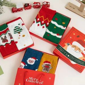은창)크리스마스 포근 양말 2족 상자 세트 박스포장/겨울/어린이집/유치원/아동/키즈/어린이/학생/선물용