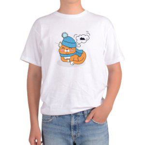 길단 아시아핏 반팔티 CAT 파란겨울모자를 쓴 고양이 파란 목도리그림 다양한색상 전사이즈