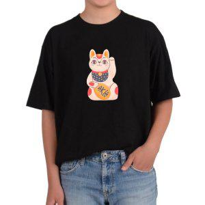 길단 반팔 USA핏 일본 고양이 인형 소품 마네키네코 복고양이그림 다양한색상 전사이즈