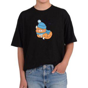 비캔버스BECANVAS 32수2합 피그먼트반팔티 CAT 파란겨울모자를 쓴 고양이 파란 목도리 모든색상사이즈