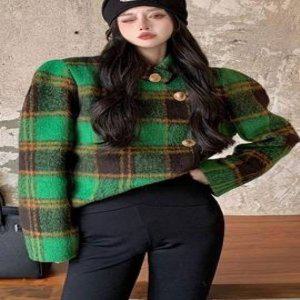 숏자켓 코트 여성코트 그린 케이프코트 모직 트