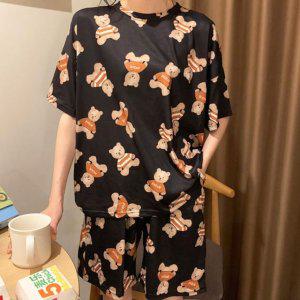 세트 잠옷반바지 여자잠옷세트 반팔 블랙쿠키곰